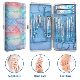 OFIDUS Nail Clippers Set, Finger and Toenail Clippers, Professional Manicure and Pedicure Set, 18 Pieces, Nail Care Tools with Luxury Travel Case (Diamond Blue)
