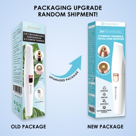 VG VOGCREST VG VOGCREST Eyebrow Facial Trimmer: 2 in1 Rechargeable Facial Hair Removal and Eyebrow Shaver - Face Lips Body Painless Facial Razor with Built-in LED Light (White)