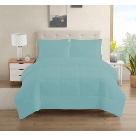 Dorm Room Essentials College Bedding Comforter Set 7 Piece Full Size Bed in a Bag for College Students Boys and Girls, Full, Misty Blue