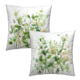 Kcozydecor Spring Sage Green Pillow Covers 18x18 Inch Set of 2, Eucalyptus Leaf Watercolor Throw Pillow Covers Square Cotton Cushion Cover for Home Couch Sofa Patio Bedroom Livingroom
