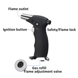 Blow Torch, Professional Kitchen Cooking Torch with Safety Lock Adjustable Flame Refillable Blow Triple Torch Lighter for BBQ, Baking, Crafts and Soldering(Gas Not Included) (Triple flame, Black)