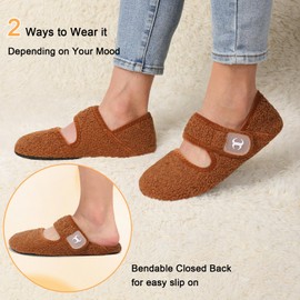 Scurtain Brown Slippers Women Slip On Warmies Slippers Comfy Barefoot Slippers for Hospital Hotel Office Outdoor Hard Bottom Sock Slippers Fuzzy Wide Width Slippers