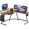 SHW Vista L-Shape Desk with Monitor Stand, Walnut