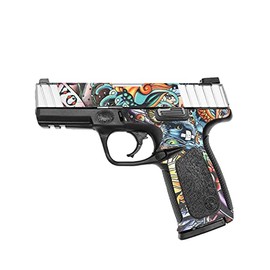 MightySkins Glossy Glitter Skin Compatible with Smith & Wesson SD VE Series - Old School Tattoo | Protective, Durable High-Gloss Glitter Finish | Easy to Apply and Change Styles | Made in The USA
