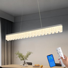 Dalouguan Modern Pendant Lights Kitchen Island, 50" Minimalist Dimmable LED Linear Light Fixture Silvery Gray Aluminum Bar Lights Hanging for Dining Room, Kitchen, Restaurant, Living Room