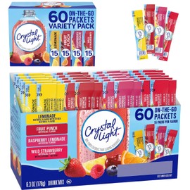 Crystal Light Water Flavoring Enhancer Variety Bulk, 120 Drink Mix Packets (30 Each Flavor) - Lemonade, Fruit Punch, Raspberry Lemon, Wild Strawberry, Bundle With Galley Grove Sugar Free Breath Mints