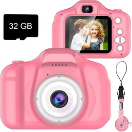Seckton Kids Selfie Camera, Christmas Birthday Gifts for Girls&Boys Age 3-9, HD Digital Video Cameras for Toddler, Portable Toy for 3 4 5 6 7 8 Year Old Girls&Boys with 32GB SD Card (Girl Pink)
