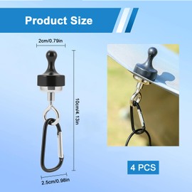 Vylro Pack of 4 Magnetic Hooks with Counterpart, Punch-Free Magnetic Hooks, Black with Carabiner, Camping Magnets, Car Hook Magnet with D-shaped Hanging Buckle, for Camping, Garage, Kitchen, Studios