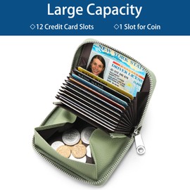 SENDEFN Women's Wallet with Zip and Many Compartments, Leather Wallet, RFID Protection, Card Holder with Many Compartments, Small and Short Format Wallet for Women, AF Mint Green, Stylish