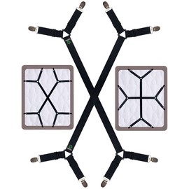 FIBOOMERANG Bed Sheet Straps - Crisscross Fitted Sheet Clips and Sheet Holder Elastic Bands Bedsheet Fasten Suspenders Grippers, 2Pcs/Set Black