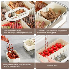 TUZZAN Timed Compartment snack container, 2 Packs of 4&8 Compartment Stackable Refrigerator Organizer Bins with Lids, Clear Divided Serving Tray with Lid, Storage for Food, Vegetables, TFSC003