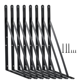 8 Pack L18 x H 12" Black Heavy Duty Shelf Brackets with Screws Metal Shelf Brackets Shelf Support Angle Brackets for Shelves L Brackets Heavy Duty Floating Shelf