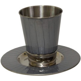 Majestic Giftware Kiddush Cup with Saucer | (KC11085-LTGR) 3.5-Inch Premium Quality Nickel/Enamel Wine Cup | Perfect Goblet Cup for Shabbat, Passover, and Holidays (Light Grey/Silver)