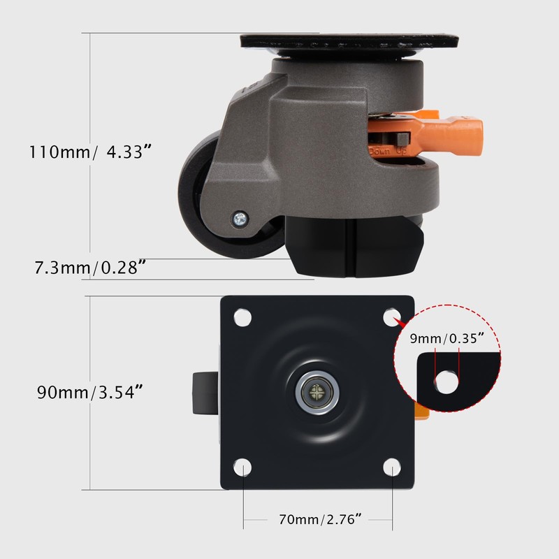 Leveling Casters Heavy Duty，Set of 4, with Upgraded Ratchet Handle