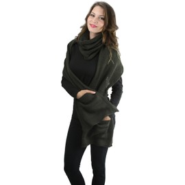 ToBeInStyle Women's Two Part Knit Infinity Pocket Snood Scarf - Olive