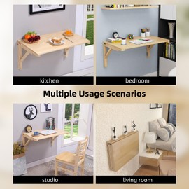 cvter Folding Wall Table - Heavy Duty Bracket with Adjustable Height and Integrated Shelf - Space-Saving Foldable Desk for TV, Home, Office, Study, and Bench, and Laptop-Original Wooden Color