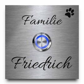 'Engraved Door Chime/Bell Stainless Steel Doorbell Panel Set/Hofmeier Model with LED Switch, Acrylic plate and Name Engraving/SEE High Fibre Laser Engraving.