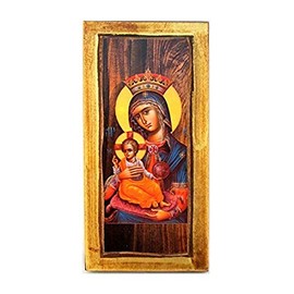 Handmade Wooden Greek Christian Orthodox Wood Icon of Virgin Mary & Jesus Christ / H1