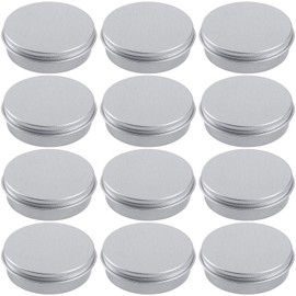 2 Ounce Aluminum Tin Jar Refillable Containers 60 ml Aluminum Screw Lid Round Tin Container Bottle for Cosmetic,Lip Balm, Cream, 12 Pack.