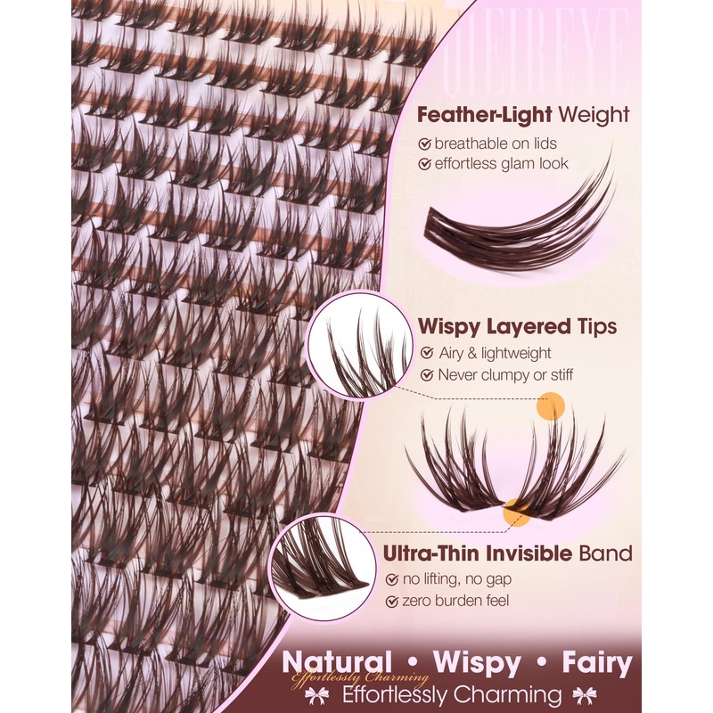 Natural Brown Lash Clusters Wispy Eyelash Clusters 10-16mm