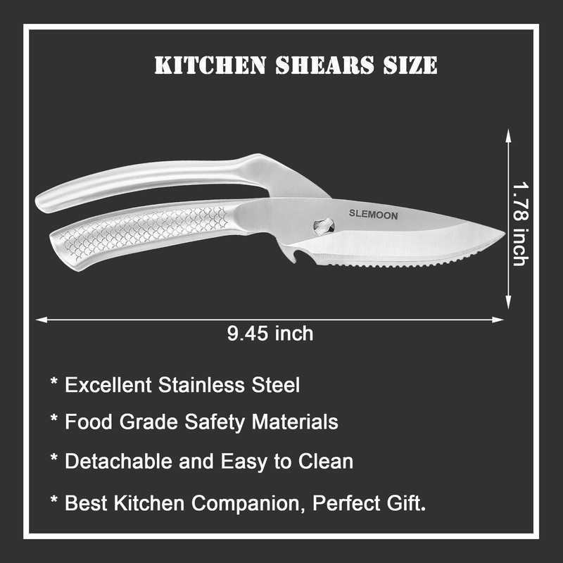 SLEMOON Heavy Duty Kitchen Shears for Food,All Stainless Steel Super