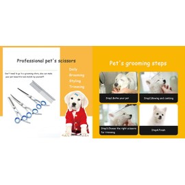 Generic Pet Grooming Scissors Kit with Steel Comb Barrettes Clips Professional Hair Cutting Curved Thinning Shears for Pets (1 Set)