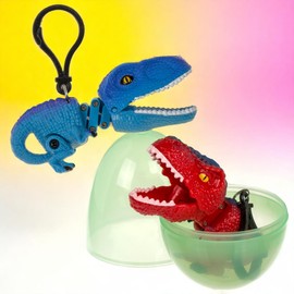 MIJOMA Dinosaurier Chomper Set – 2er Pack Dino Schlüsselanhänger mit Beißfunktion im Ei – Bunte Dinofiguren aus Kunststoff – Sammler- & Mitgebsel-Spielzeug
