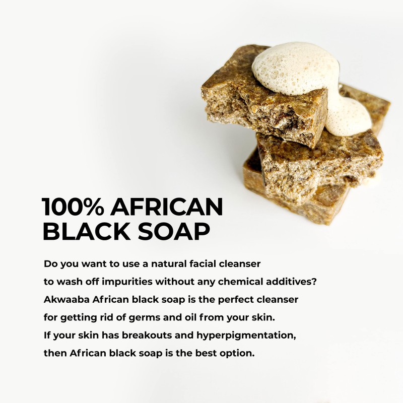 AKWAABA 100% African Black Soap(Fragrance-free) 4oz - For Body and
