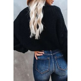 Necooer Women's Fashion Short Sweater Lantern Sleeve Knitted Sweater Solid Color Top Winter Warm Casual Women's Top