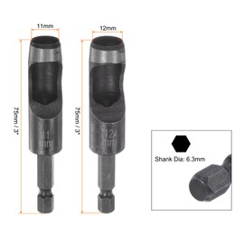 HARFINGTON Leather Hollow Punch Set 1/4 Hex Shank for Drills, 11mm 12mm Dia Rotary Hole Punches for Thick Fabrics Leathercraft Working