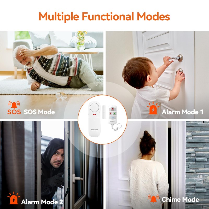 TECKNET Door Alarm Sensor 2 Packs With Remote Control, Window