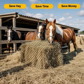 Round Bale Hay Net, 5x5ft Black Nylon Knotless Net with 1.75 Inch Holes, Slow Feed Hay Nets for Horses and Goats- Healthier Feeding Solution