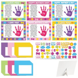 Lonfliness 30 Sets Mother's Day Crafts Mother's Day Poem Handprint Kit with 2 Pcs Large DIY Paper Photo Frame Craft Make Your Own Picture Frame Gifts for Holiday Party Classroom Activities