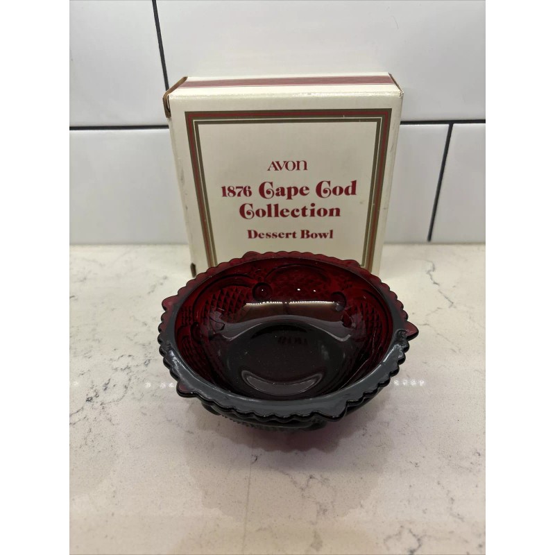 Vtg Avon Cape Cod Dessert Bowl 5” ruby red glass
