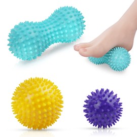 URAQT 3Pcs Massage Ball Set, Spiky ＆ Lacrosse ＆ PU Foam Bump Fascia Ball, Body and Foot Massage Roller, Muscle Massager Hard Exercise Ball for Plantar Fasciitis, Trigger Point Therapy