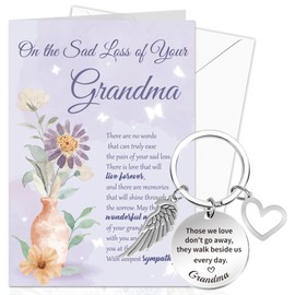 DPKOW Sympathy Card Loss of Grandma Memorial Gifts, Thinking of You Card Gifts Sorry for Your Loss Card Condolences Bereavement Card Keyring Sympathy Gifts Loss of Grandma Memorial Card Keyring