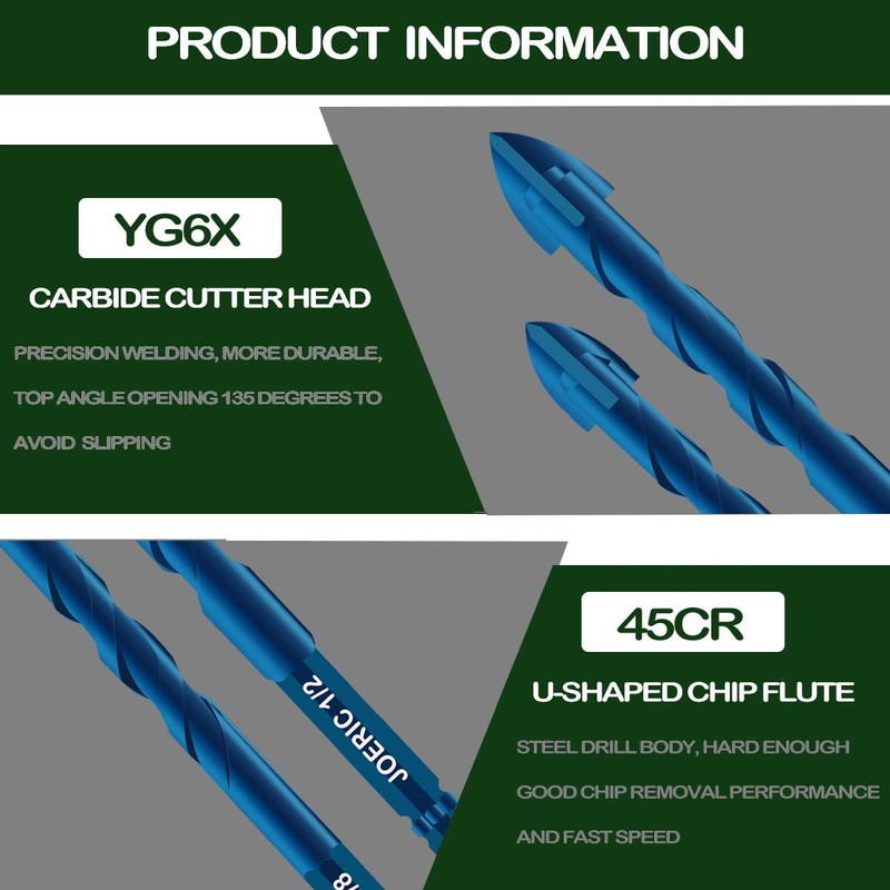 JOERIC 5/16”Masonry Drill Bit Set, 5Pieces 8mm Concrete Drill Bits