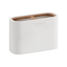 Gedy Melbourne Portaspazzolini da Bagno, Misure e Peso: 8,5X12,8X5,6 CM & 0,364 kg, Porta dentifricio e spazzolino in resine e bambù, Finitura Bianco e bambù, Design R&S, 2 Anni di Garanzia