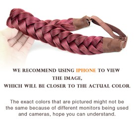 DIGUAN Huge 2 Strands Thick Synthetic Hair Braided Headband Classic Chunky Plaited Braids Elastic Stretch Hairpiece Women Girl Beauty accessory, 4oz (Burgundy)