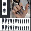 24PCS Long Stiletto Black French Press On Nails – Glossy