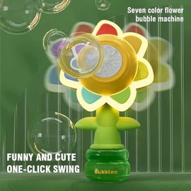 Seven Color Sunflower Shake Head Soap baby Bubbles Swing Light 3 Speed Adjustment Automatic Blowing Handheld seven-color flower Bubble Machine Kids Toys:_One Click Start-1