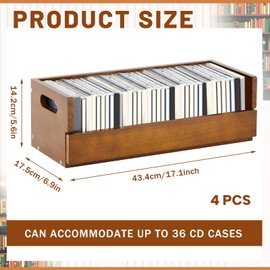 CroBlissful 4 Set Wooden CD Storage Box Holder Shelf Cassette Tape Display Racks with Carrying Handles, Organizer Shelf for Movie Cases, DVDs, Each Set Can Store up to 36 Pcs CDs (Brown)