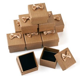 Cheriswelry 12Pcs Ring Box with Bow 2.03"x 2.03" Wedding Ring Box for Valentines Anniversary Christmas Birthdays Engagement Holiday Party Decoration