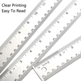 Metal Ruler with Cork Back, Precision Double Scale Steel Ruler, Non-Slip Rulers for Engineering, Woodwork, Office, School, 45 cm, Pack of 2