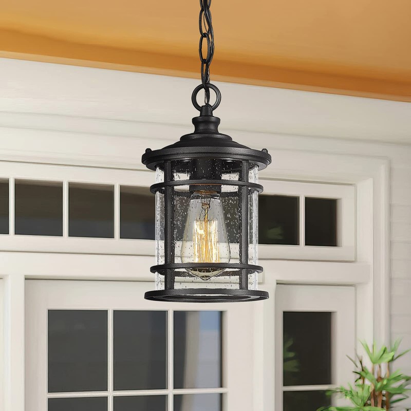 Emliviar Outdoor Hanging Pendant Light - 12 Inch Hanging Lantern