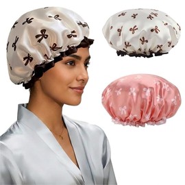 2Pzs Gorro de Ducha Grande Reutilizable de Doble Capa Impermeable Elástico