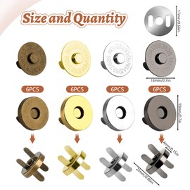 Magnetic Buttons, Pack of 24 Magnetic Fasteners, 18 mm Press Studs, No Sewing, 4 Colours Magnetic Buttons for Handbags, Wallet, Coats, Jackets, Windbreakers