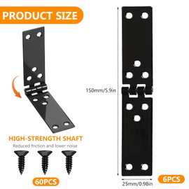 Pack of 6 Box Hinges, Foldable, Door Hinges, Furniture Hinges for Drawers, Door Hinges Heavy Duty, Galvanised Screw-On Hinges Furniture Strap for Wooden Doors, Wooden Crates, Cabinets (150 x 25 mm)