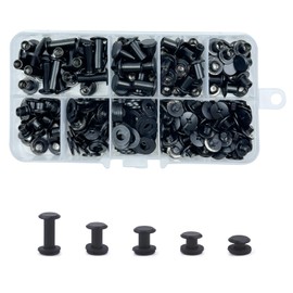 KUKUJIWA 100 Set Chicago Screws,M5* 4/6/8/10/15mm Rivets for Leather, Chicago Binding Screws Chicago Screw Posts,Nail Rivet Chicago Button,Metal Rivet for Belt Book DIY Collar Luggage (Black)