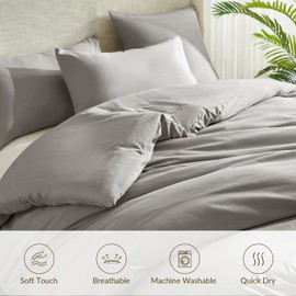 HULALA HOME Duvet Covers Luxury Bedding Set 3Pcs Soft Polyester Microfiber Fabric Quick Drying Quilt Cover Set 200cm x 200cm with 2 Pillowcases (Double, Grey)
